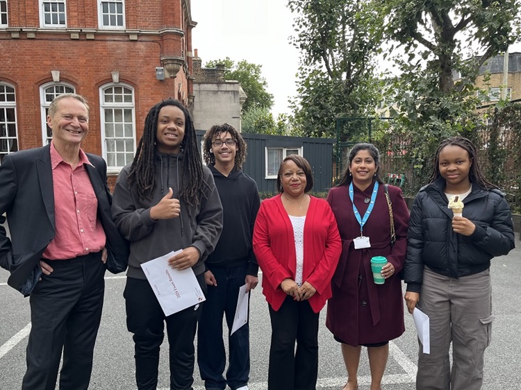  Cllr Chris Barnham and Brenda Dacres at Addey and Stanhope School with GCSE students