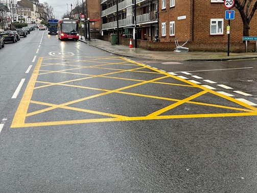 image showing Courthill Road with Longbridge Way yellow box junction