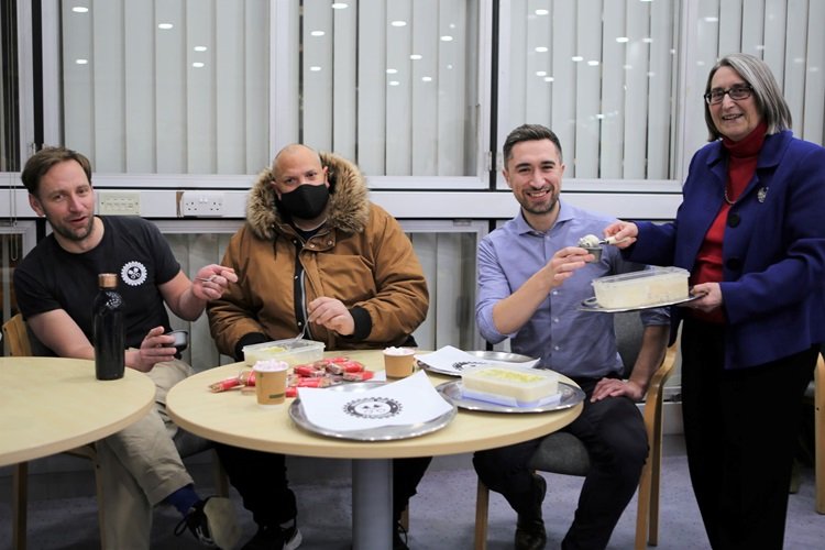 image of the mayor eating ice cream with a group of people