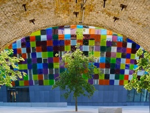 image of different coloured glass at glass mill leisure centre in Lewisham