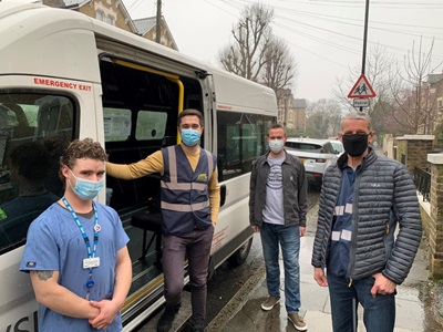 The Mayor of Lewisham, Damien Egan, volunteering with NHS staff and local volunteers to help vaccinate homeless residents in Lewisham